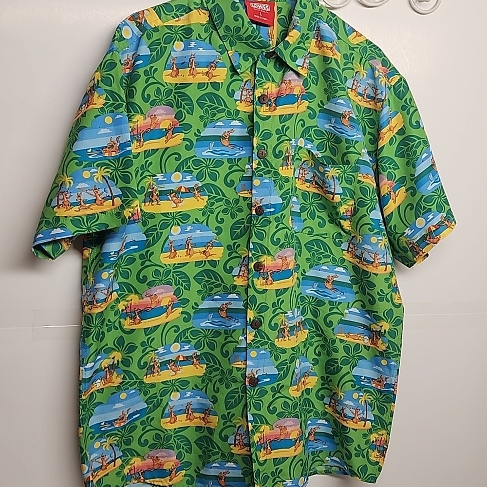 Lowes Australia Vtg Sz L Vibrant Green Kangaroo Button-down Hawaiian Shirt